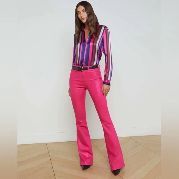 NWOT L’AGENCE Ruth Coated Hot Pink Jeans Size 29 - Picture 2 of 12